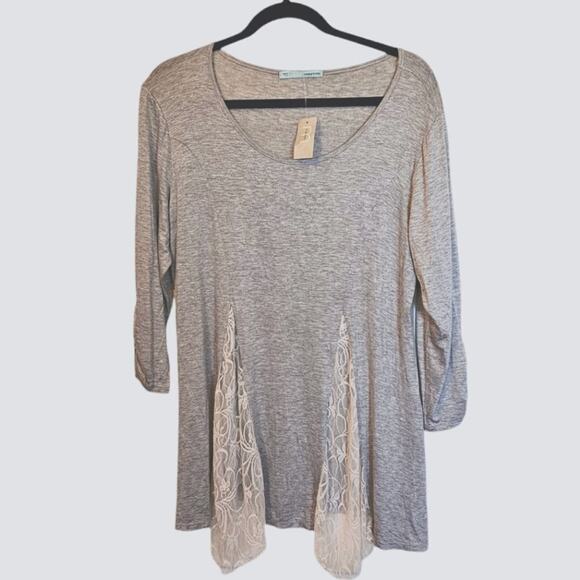 NWT Maurice's Knit Top – Size L – Gray with Cream Lace Casual Romantic Feminine - Picture 1 of 7